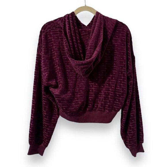 Guess After Party Velour Burgundy Cropped Hoodie Women's Size Medium Loungewear - Picture 3 of 15